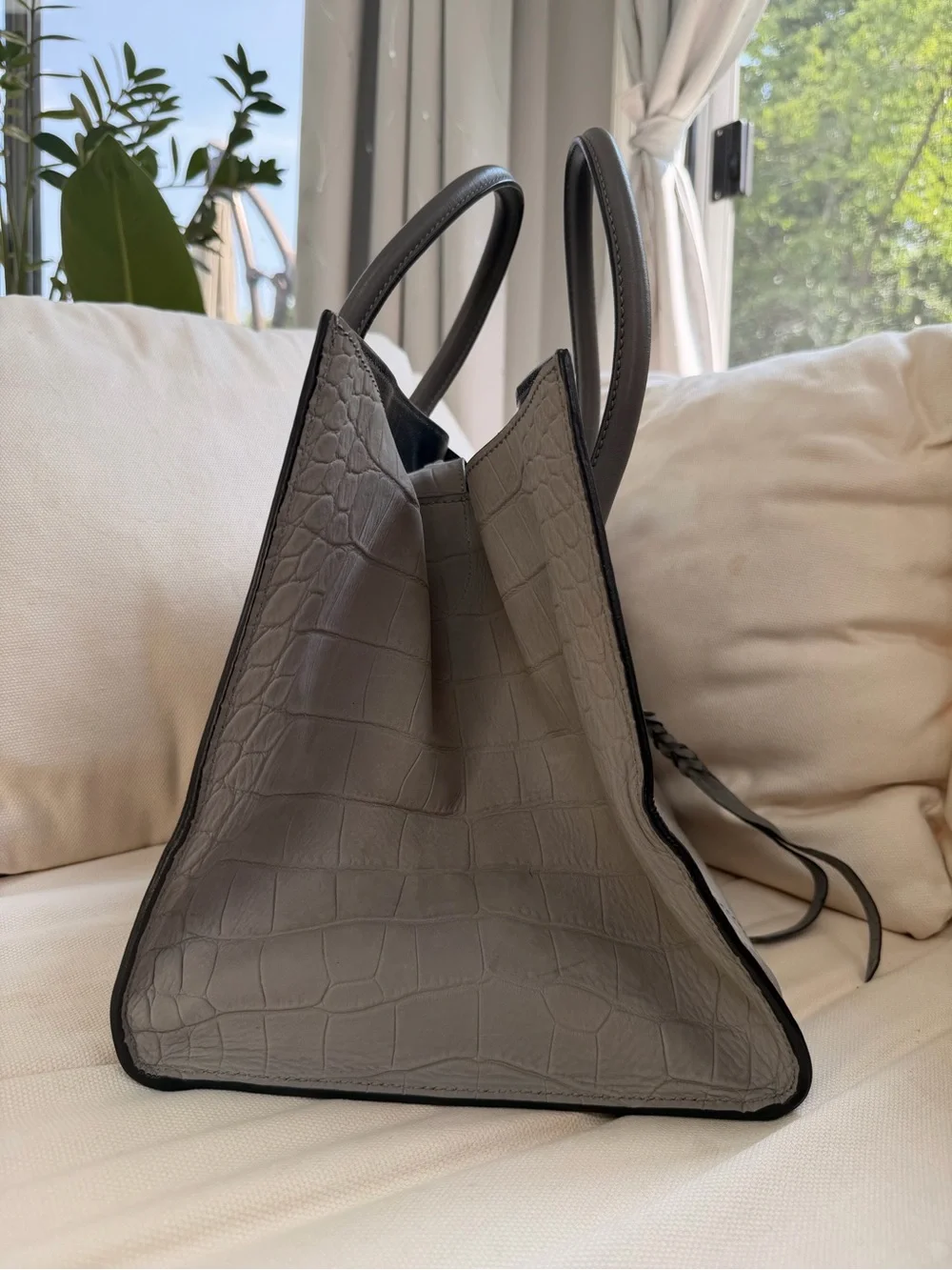 Celine Nubuck Gray Croc-Embossed Phantom Luggage
